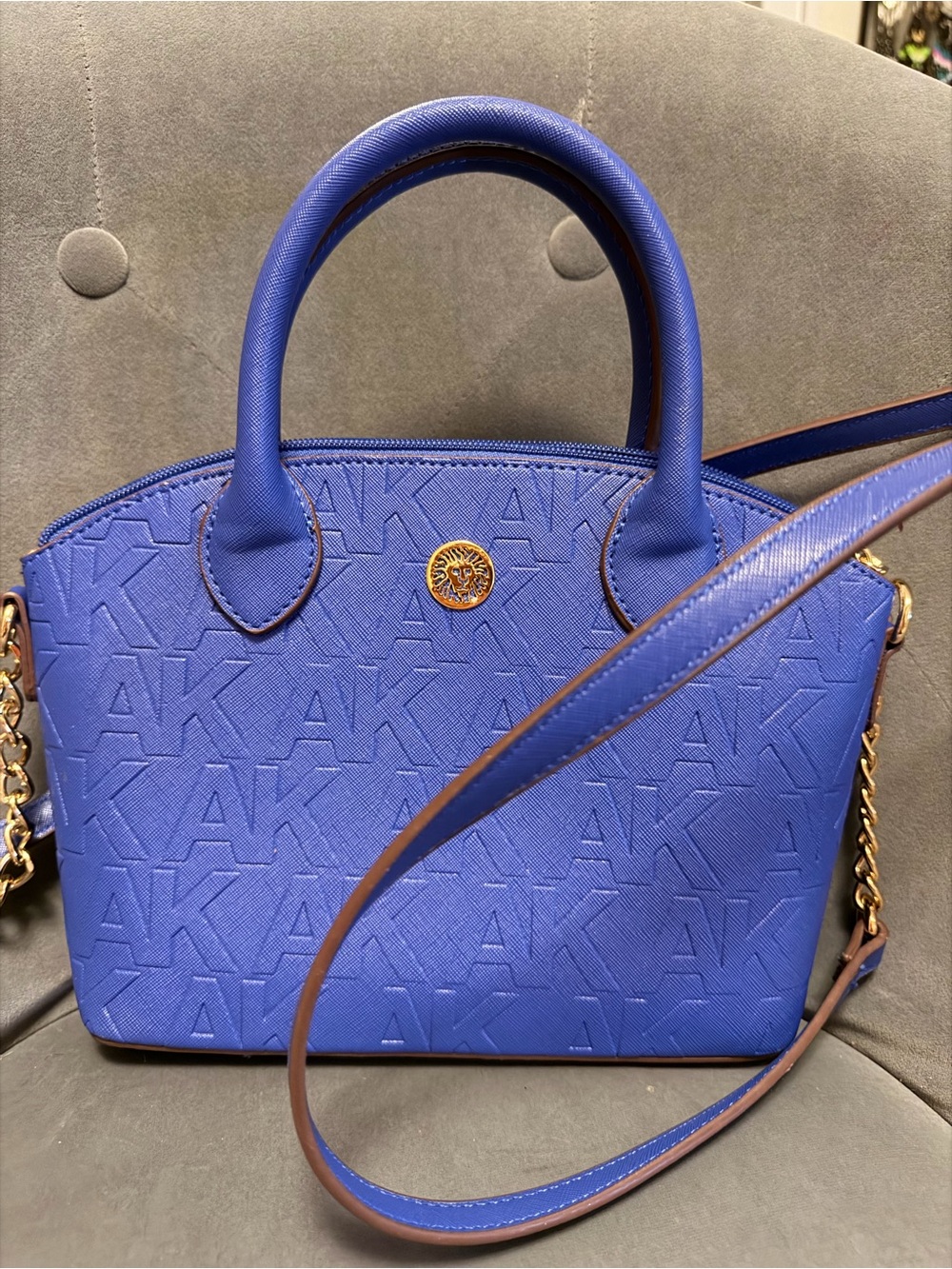Anne Klein Royal Blue Embossed Saffiano Dome Satchel - Picture 1 of 4